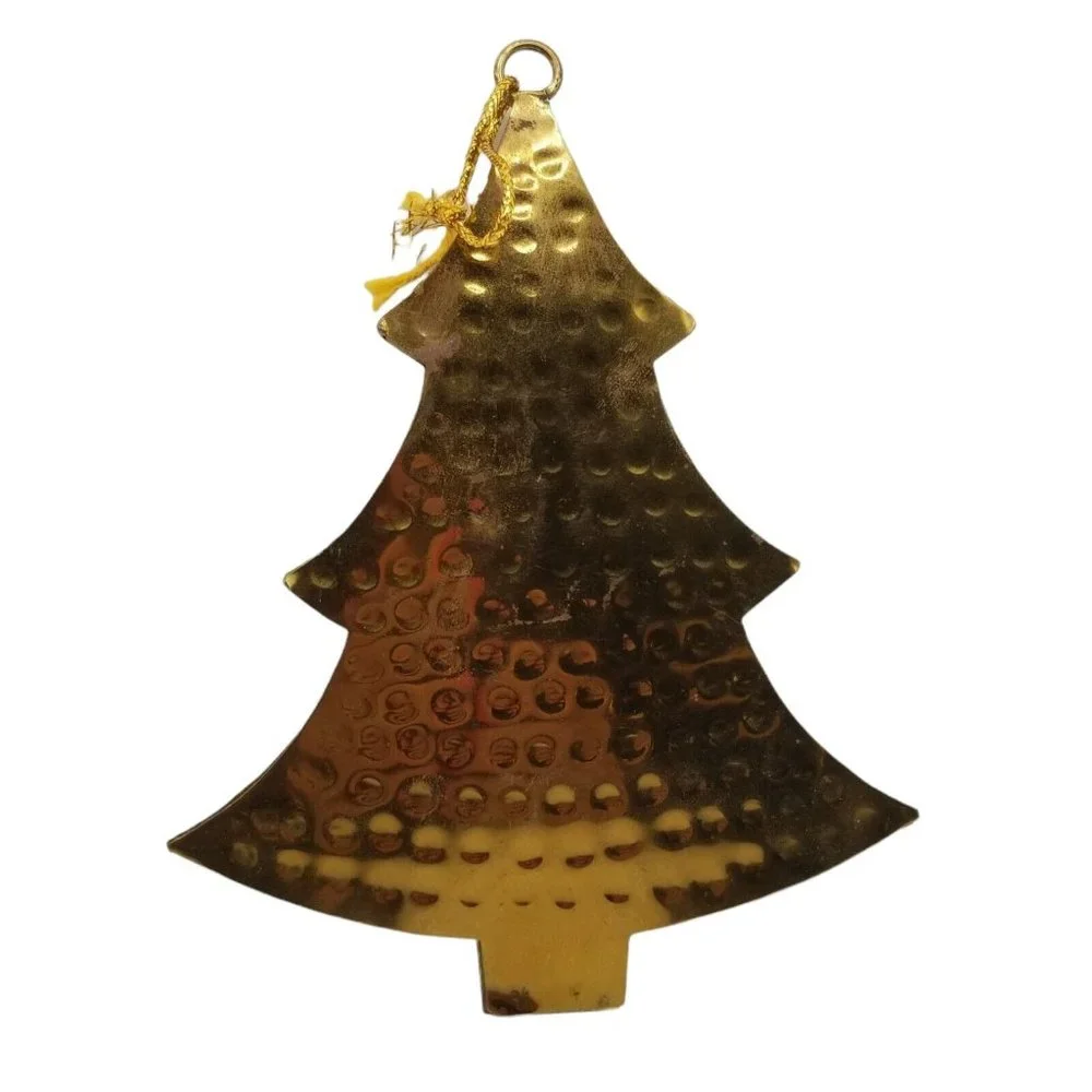 Vintage Christmas Ornament Metal Christmas Tree Gold Toned Dimpled Textured 5.5